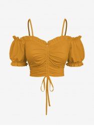 Plus Size Cinched Ruched Ruffles Cold Shoulder Cami Top -  