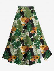 Jupe hawaïenne fendue à imprimé marguerites, feuilles tropicales et oiseaux, grande taille - Vert 5X