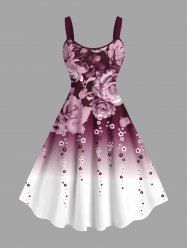 Plus Size Valentine's Day Rose Flower Tassel Ombre Print Tank Dress -  