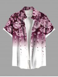 Plus Size Valentine's Day Rose Flower Tassel Ombre Print Buttons Pocket Shirt For Men -  