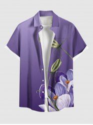 Chemise hawaïenne à imprimé floral ombré grande taille et poche boutonnée pour homme - Pourpre  5XL