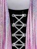 Grommets Lace Up Sparkling Sequin Stripes Glitter 3D Print Plus Size Matching Set -  