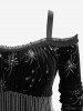Ensemble grande taille composé d'un haut à manches longues à pompons argentés et d'un pantalon évasé en dentelle à sequins et fleurs. - Noir 