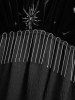 Ensemble grande taille composé d'un haut à manches longues à pompons argentés et d'un pantalon évasé en dentelle à sequins et fleurs. - Noir 