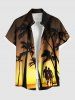 Ensemble de plage hawaïen assorti pour couples, imprimé ombré crépuscule, avec cocotiers, grandes tailles - Jaune 
