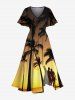 Ensemble de plage hawaïen assorti pour couples, imprimé ombré crépuscule, avec cocotiers, grandes tailles - Jaune 