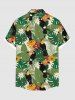 Plus Size Daisy Flowers Tropical Leaf Bird Print Buttons Pocket Hawaii Shirt For Men - Vert M