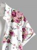 Plus Size Valentine's Day Rose Flowers Leaf Print Buttons Pocket Shirt For Men -  