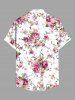 Plus Size Valentine's Day Rose Flowers Leaf Print Buttons Pocket Shirt For Men -  