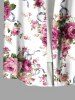 Plus Size Valentine's Day Rose Flowers Leaf Print Buttons Pocket Shirt For Men -  