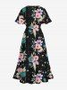 Robe mi-longue hawaïenne fendue à imprimé floral et feuilles grande taille - Noir XXS