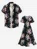 Robe mi-longue hawaïenne fendue à imprimé floral et feuilles grande taille - Noir XXS