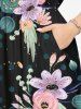Robe mi-longue hawaïenne fendue à imprimé floral et feuilles grande taille - Noir XXS