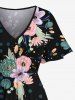 Robe mi-longue hawaïenne fendue à imprimé floral et feuilles grande taille - Noir XXS