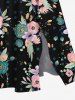 Robe mi-longue hawaïenne fendue à imprimé floral et feuilles grande taille - Noir L