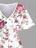 Plus Size Valentine's Day Rose Flowers Leaf Print Split Midi Dress -  