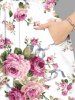 Plus Size Valentine's Day Rose Flowers Leaf Print Split Midi Dress -  