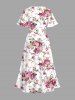 Plus Size Valentine's Day Rose Flowers Leaf Print Split Midi Dress -  