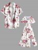 Plus Size Valentine's Day Rose Flowers Leaf Print Split Midi Dress -  