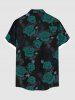 Chemise grande taille pour homme, imprimé roses et feuilles, avec boutons et poche, idéale pour la Saint-Valentin. - Noir 3XL