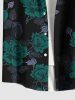 Chemise grande taille pour homme, imprimé roses et feuilles, avec boutons et poche, idéale pour la Saint-Valentin. - Noir 3XL