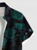 Chemise grande taille pour homme, imprimé roses et feuilles, avec boutons et poche, idéale pour la Saint-Valentin. - Noir 3XL
