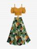 Jupe hawaïenne fendue à imprimé marguerites, feuilles tropicales et oiseaux, grande taille - Vert 5X