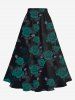 Plus Size Valentine's Day Rose Flowers Leaf Print Split Skirt -  
