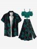 Plus Size Valentine's Day Rose Flowers Leaf Print Split Skirt -  