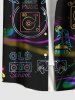 Plus Size Music Party Microphone Earphone Heart Print Buttons Pocket Hawaii Shirt For Men -  