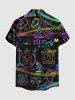 Chemise hawaïenne grande taille pour homme, avec microphone, écouteurs, imprimé cœur, boutons et poche, idéale pour les fêtes musicales. - Noir 5XL
