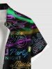 Chemise hawaïenne grande taille pour homme, avec microphone, écouteurs, imprimé cœur, boutons et poche, idéale pour les fêtes musicales. - Noir 5XL