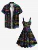 Robe débardeur hawaïenne à imprimé cœur, avec microphone et écouteurs grande taille, idéale pour les fêtes musicales. - Noir L