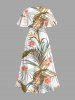 Plus Size Flowers Tropical Leaf Print Split Hawaii Midi Dress -  
