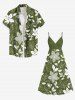 Robe à bretelles croisées à imprimé floral et feuilles grande taille, style hawaïen - Vert L
