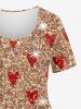 Plus Size Glitter Sparkling Sequins Heart Print Valentines Short Sleeves T-shirt -  