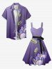 Plus Size Flower Ombre Print Hawaii Button A Line Dress with Removable Belt -  