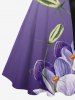 Plus Size Flower Ombre Print Hawaii Button A Line Dress with Removable Belt -  