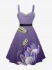 Plus Size Flower Ombre Print Hawaii Button A Line Dress with Removable Belt -  