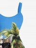 Robe trapèze hawaïenne à imprimé chat et cocotiers grande taille - Bleu Ciel S