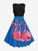 Plus Size Flamingo Print Hawaii Swing A Line Dress -  