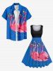 Plus Size Flamingo Print Hawaii Swing A Line Dress -  