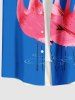 Plus Size Flamingo Print Hawaii Button Pocket Shirt For Men -  