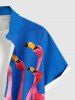 Plus Size Flamingo Print Hawaii Button Pocket Shirt For Men -  