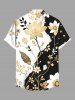 Plus Size Flower Leaf Branch Contrast Colorblock Print Hawaii Button Pocket Shirt For Men -  