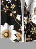 Plus Size Flower Leaf Branch Contrast Colorblock Print Hawaii Button Pocket Shirt For Men -  