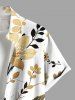 Plus Size Flower Leaf Branch Contrast Colorblock Print Hawaii Button Pocket Shirt For Men -  