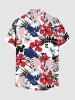 Chemise à poches boutonnées grande taille pour homme, imprimé gorille, fleurs d'hibiscus et feuilles tropicales, style hawaïen - Rouge 4XL