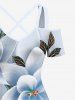 Plus Size Ombre Flower Leaf Butterfly Print Hawaii Cold Shoulder Crisscross A Line Maxi Dress -  
