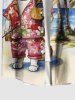 Plus Size Coconut Tree Sea Cool Cat Print Hawaii Button Pocket Shirt For Men -  
